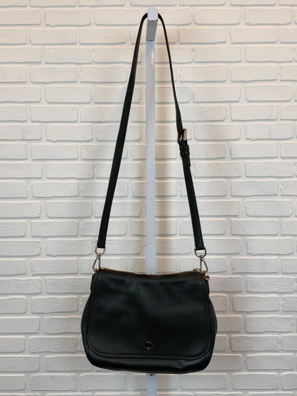 Kate Spade Crossbody Bag Pebbled Leather Spade Charm Dark Green